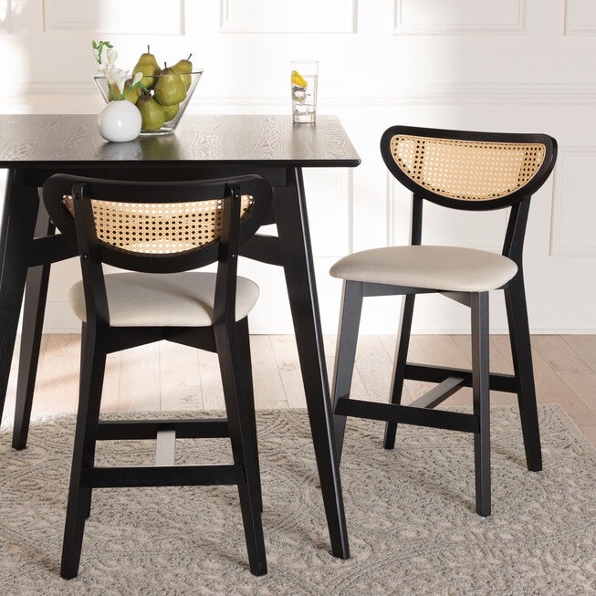 Dannell Mid-Century Modern Grey Fabric And Walnut Brown Finished Wood 2-Piece Counter Stool Set, , alternate image number 19