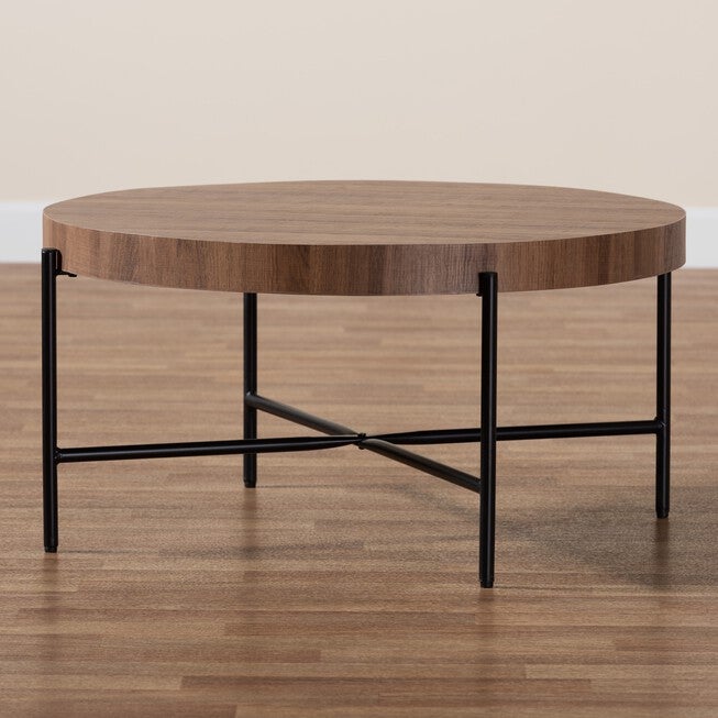 Umar Modern Industrial Walnut Brown Finished Wood And Black Metal Coffee Table, , alternate image number 6
