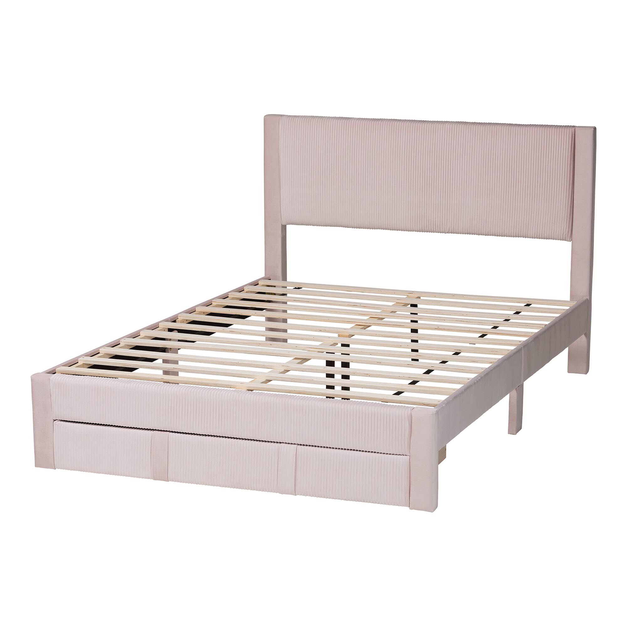 Elora Modern Navy Blue Pleated Velvet Queen Size Storage Bed, PINK, alternate image number 4