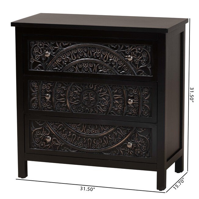 Yelena Classic And Traditional Black Finished Wood 3-Drawer Storage Cabinet, , alternate image number null