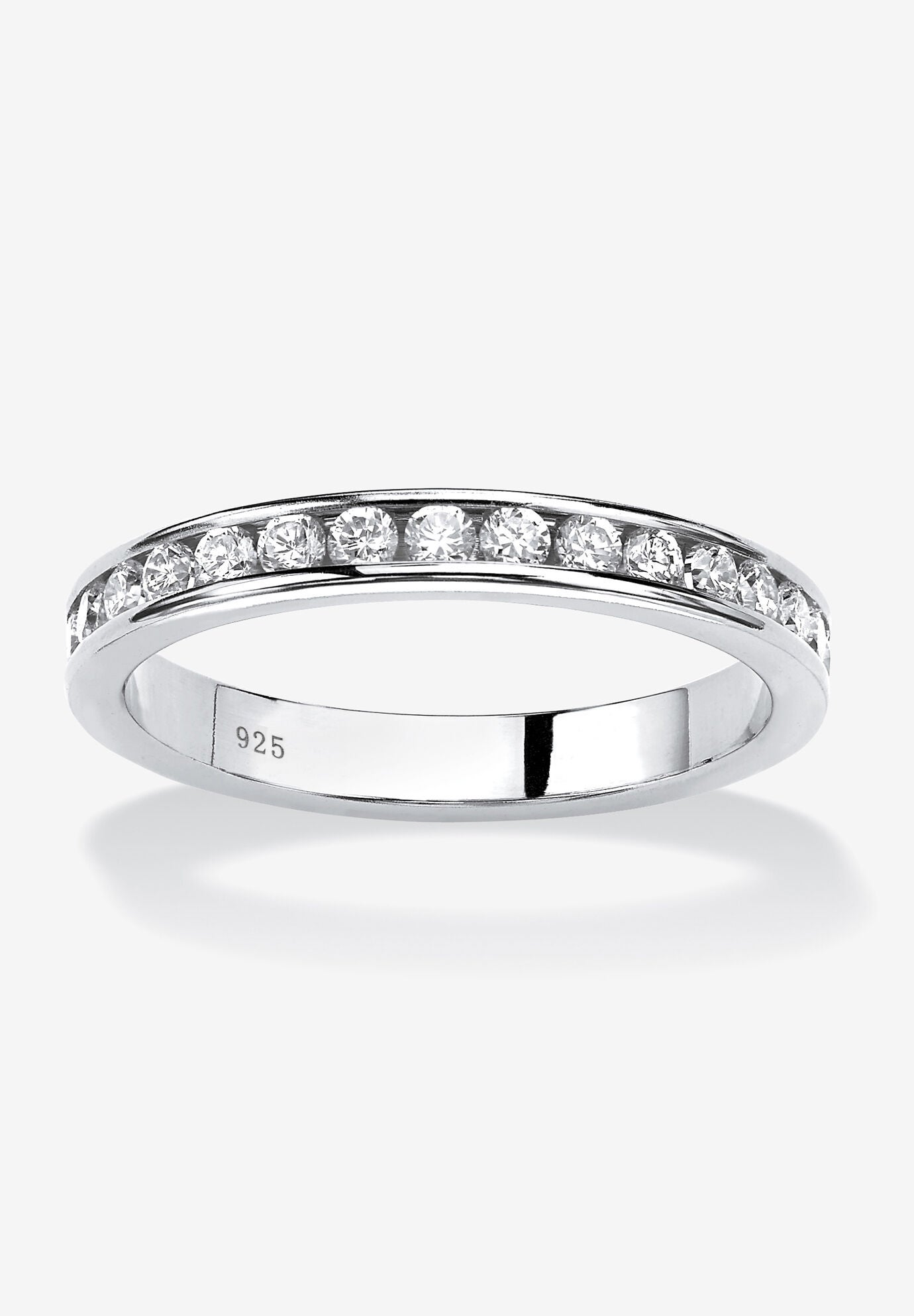 Sterling Silver Simulated Birthstone Stackable Eternity Ring, APRIL, hi-res image number 0