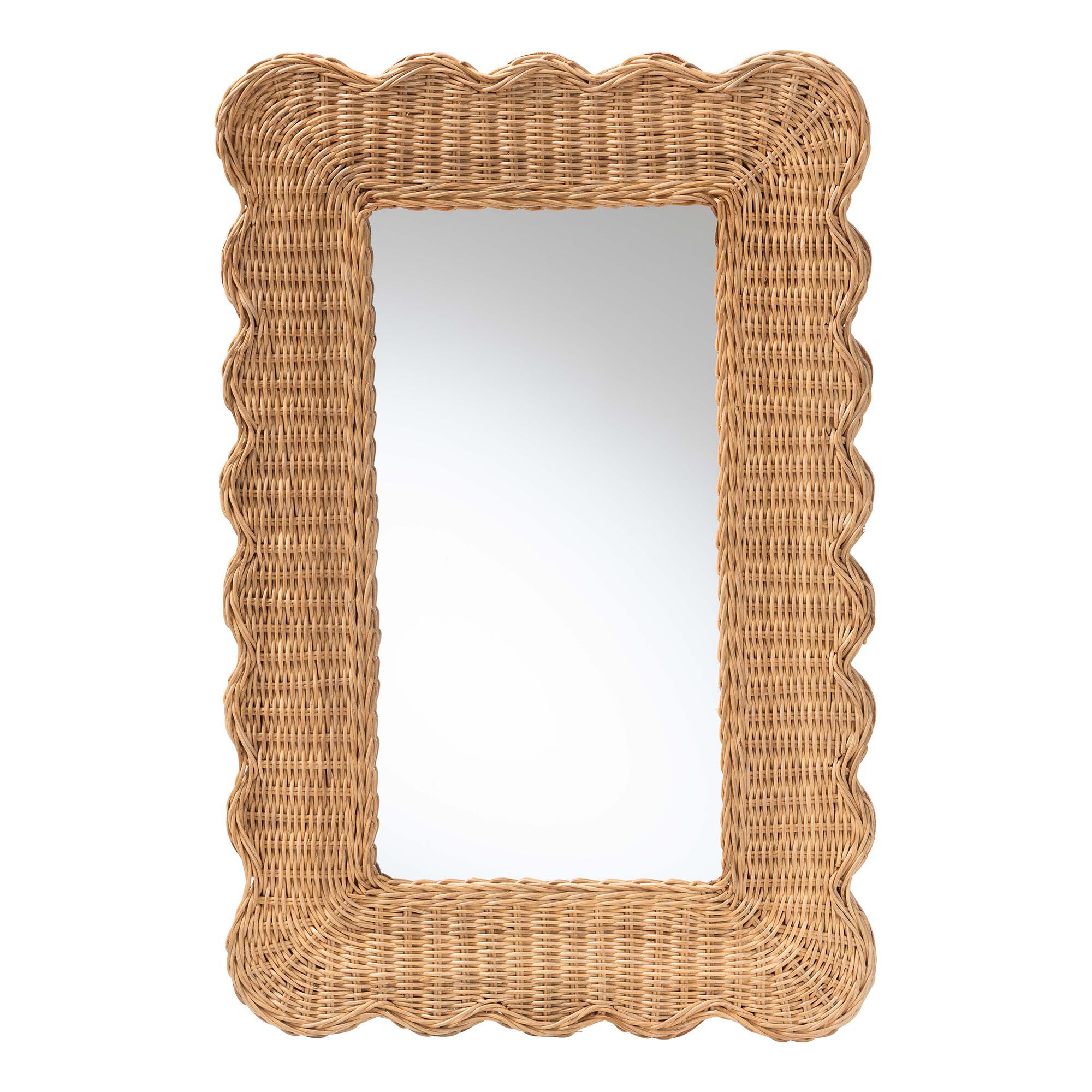 Makoto Scalloped Natural Rattan Wall Mirror - Rectangle, HONEY, alternate image number 1