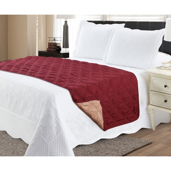 Solid Reversible Quilted Bed Runner Protector, WINE MOCHA, hi-res image number null