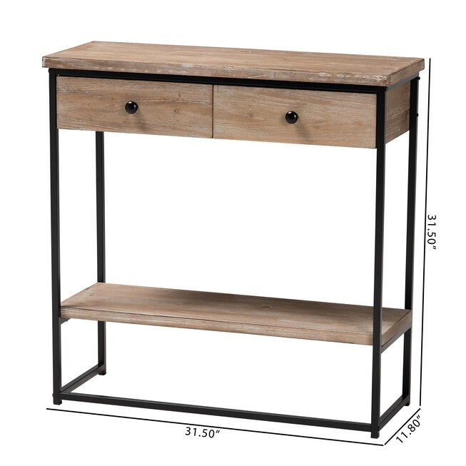 Silas Modern Industrial Natural Brown Finished Wood And Black Metal 2-Drawer Console Table, , alternate image number null