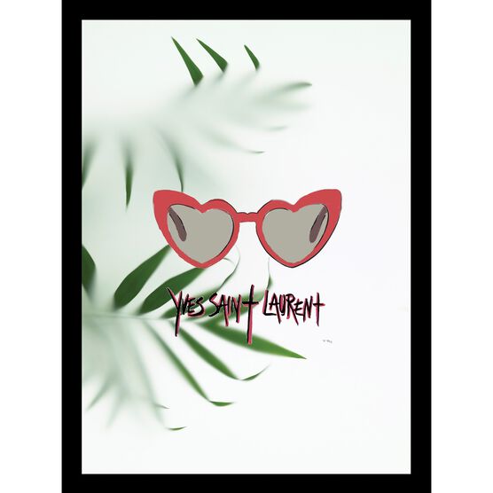 Yves Saint Laurent Heart Sunglasses Red/Green 14" x 18" Framed Print, BLACK, hi-res image number null