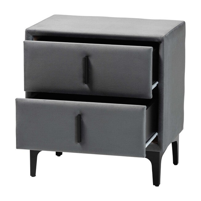 Etienne Modern Slate Grey Velvet 2-Drawer Nightstand, SLATE, alternate image number null
