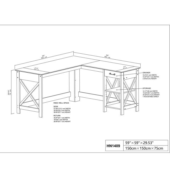 Honduras L-Shape Desk with 1 Drawer and 1 Open Shelf, , alternate image number 6