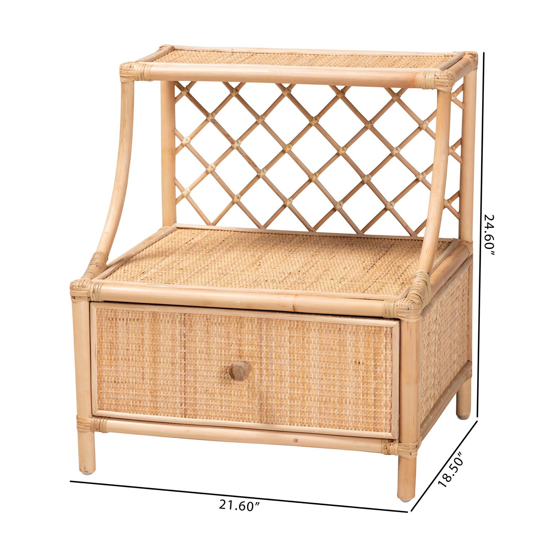 Lalo Modern Bohemian Natural Brown Rattan 1-Drawer Nightstand, , alternate image number 9