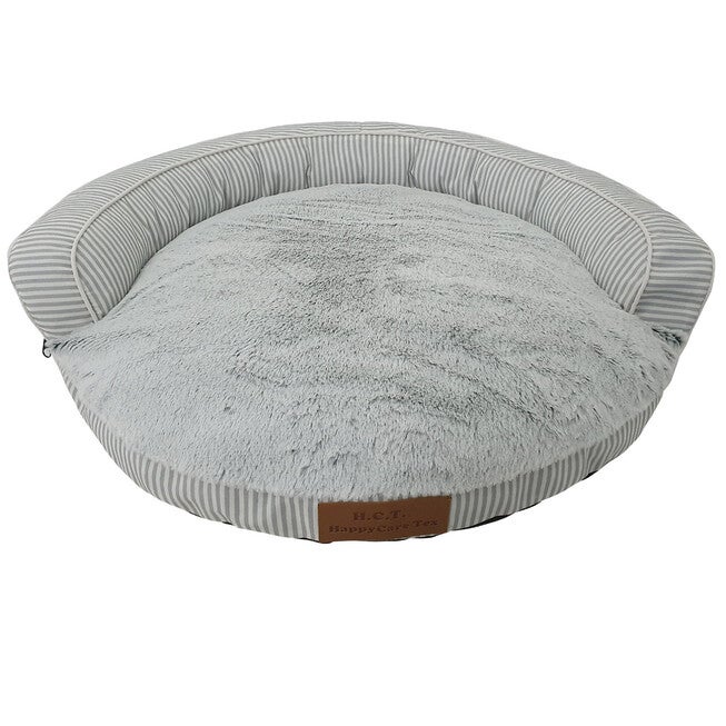 Stripe Printing poly-cotton bolster with detachable faux fur cushion Medium Size, , on-hover image number null