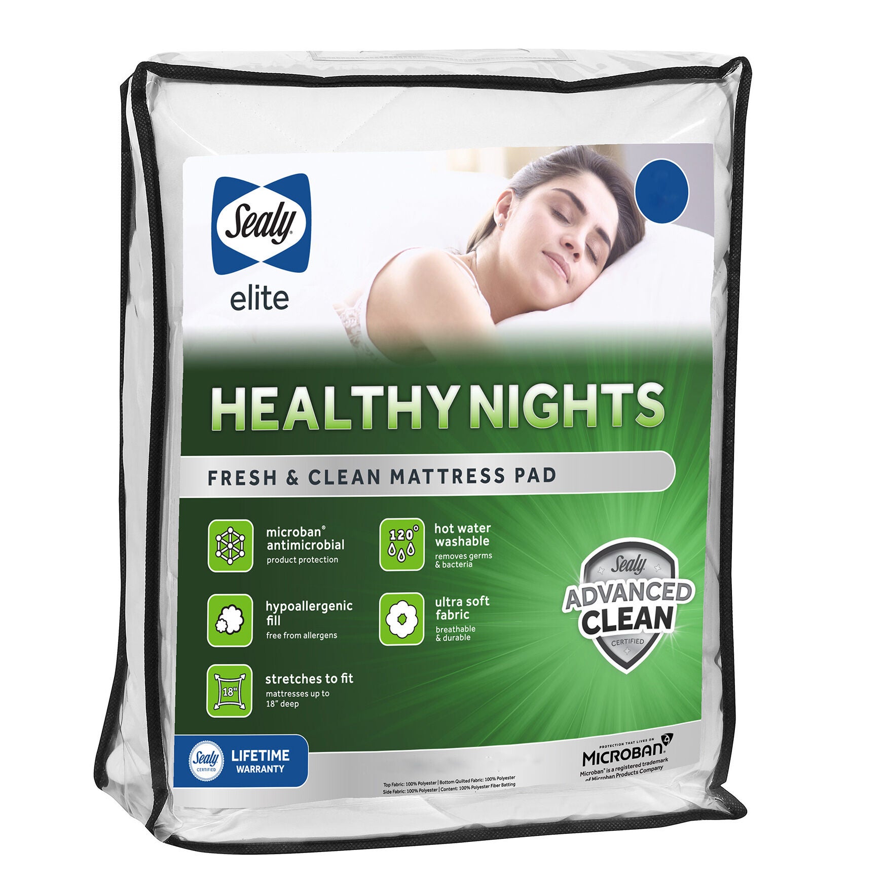 Sealy Healthy Nights Antimicrobial Mattress Pad, WHITE, hi-res image number 0