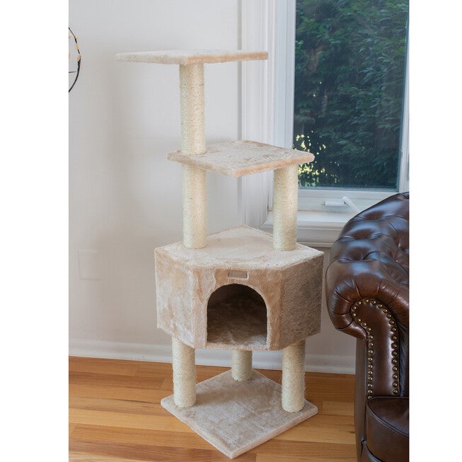 Gleepet 48 inches Real Wood Cat Tree With Perch And Playhouse, , on-hover image number null