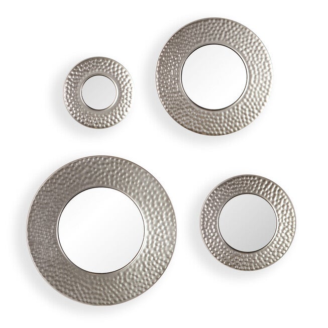 Hammered Metallic Wall Mirrors, Set of Four, SILVER, hi-res image number null