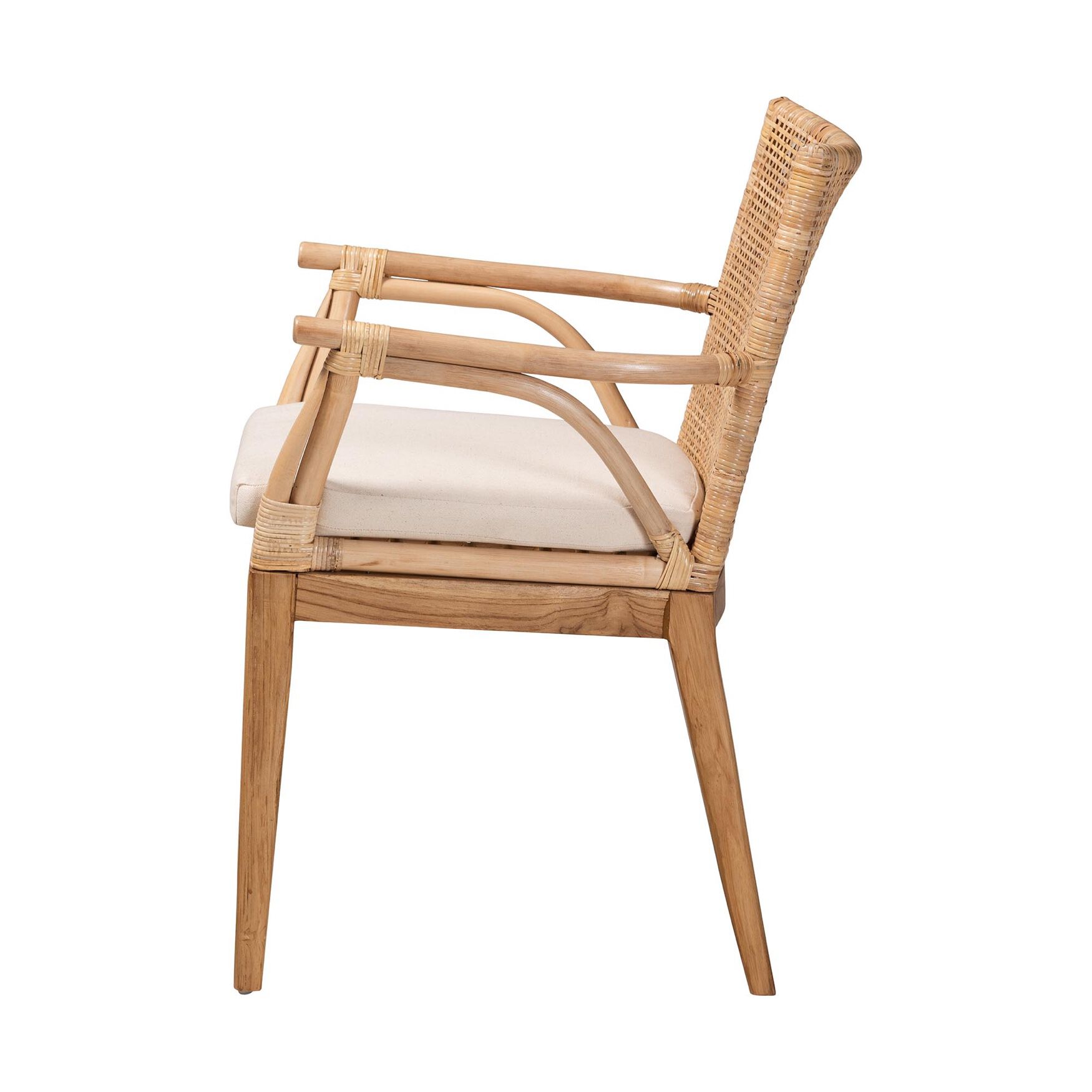 Storsel Modern Bohemian Natural Brown Finished Teak Wood and Rattan Dining Chair, , alternate image number 9