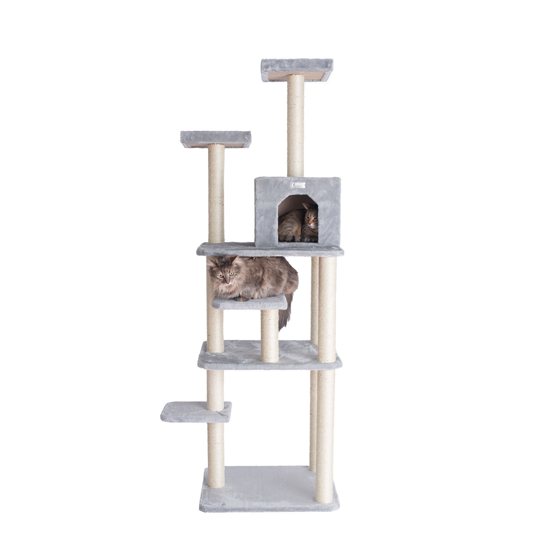 Gleepet 74 inches Real Wood Cat Tree With Seven Levels, Silver Gray, SILVER, hi-res image number 0