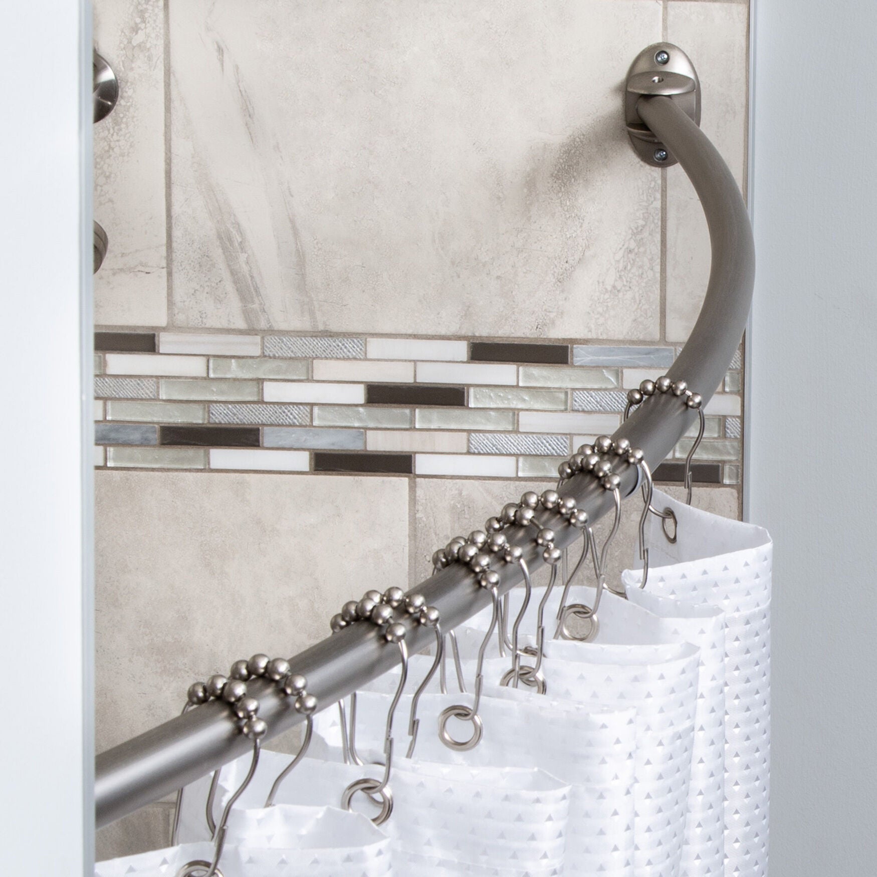 Curved Adjustable Shower Rod, BRUSHED NICKEL, hi-res image number 0