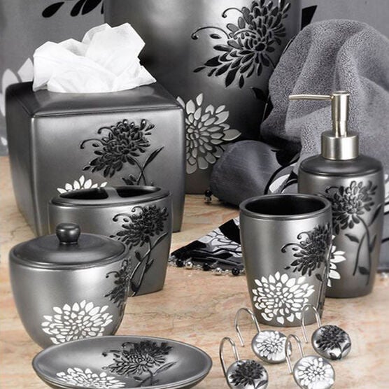 Wastebasket, 10"Lx10"Wx11"H, SILVER FLORA, hi-res image number null