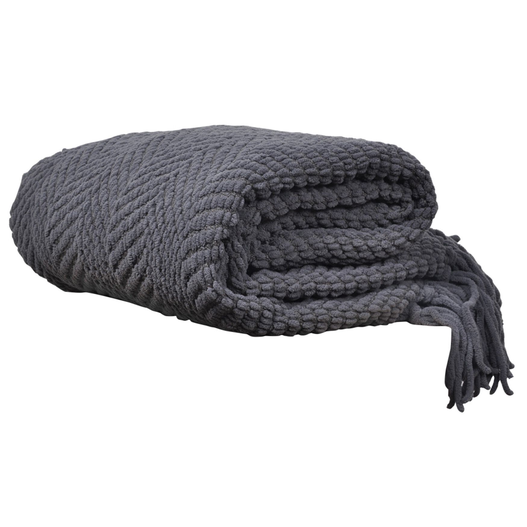 Battilo Home Boon Knitted Tweed Throw Couch Cover Blanket, GREY, hi-res image number 0