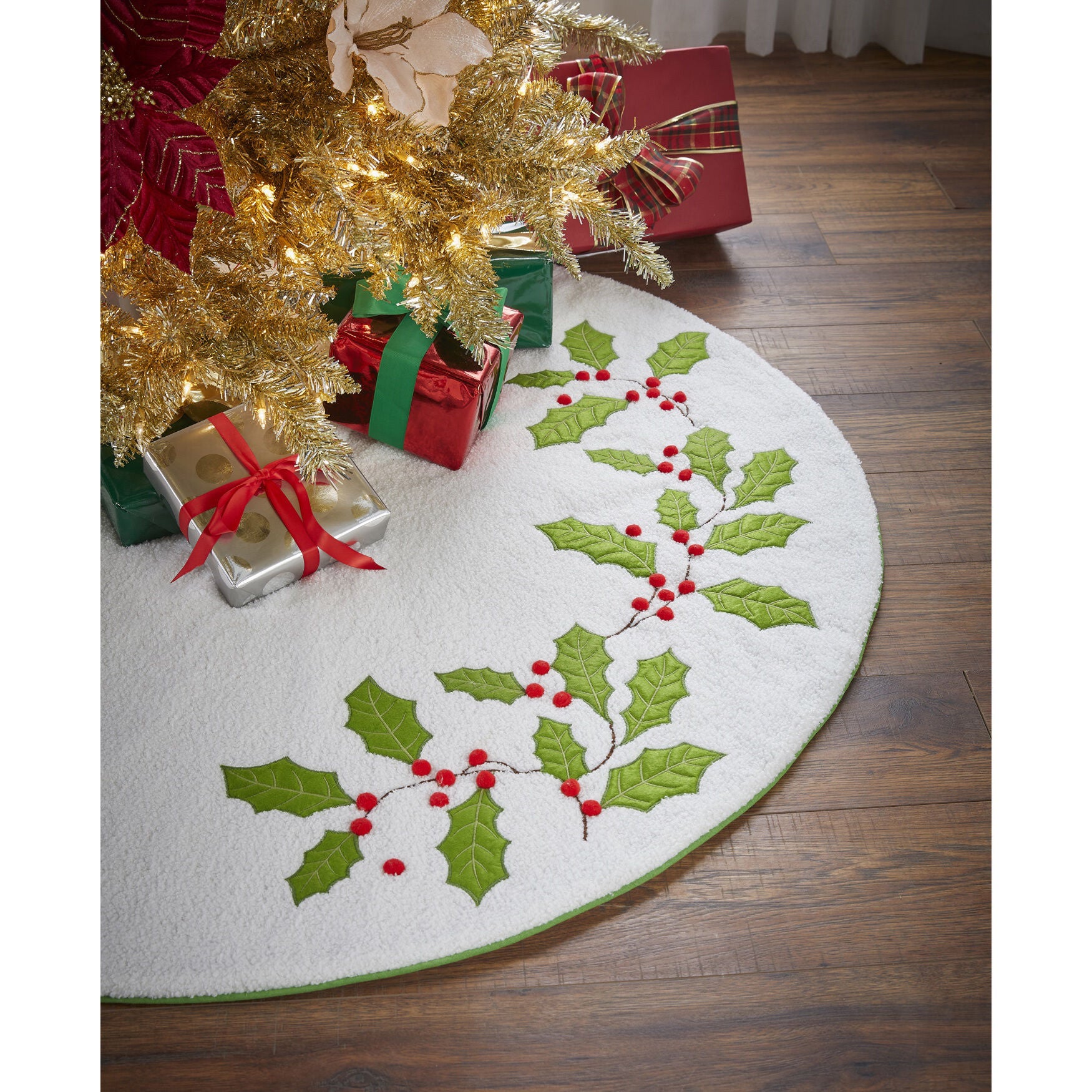 48 inches Faux Tree Skirt, HOLLY, hi-res image number 0