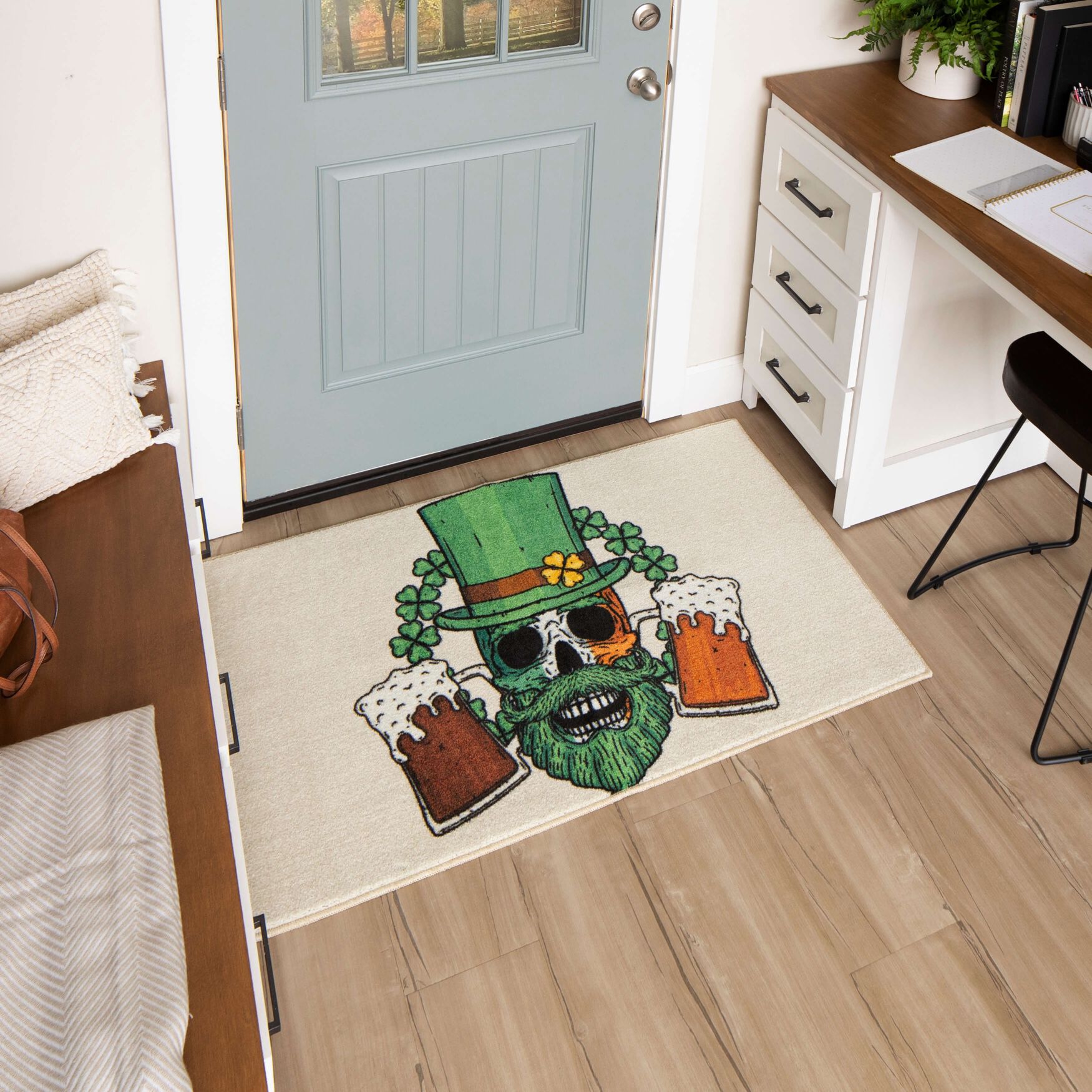 Bearded Skull Green Kitchen Rug, , alternate image number 6