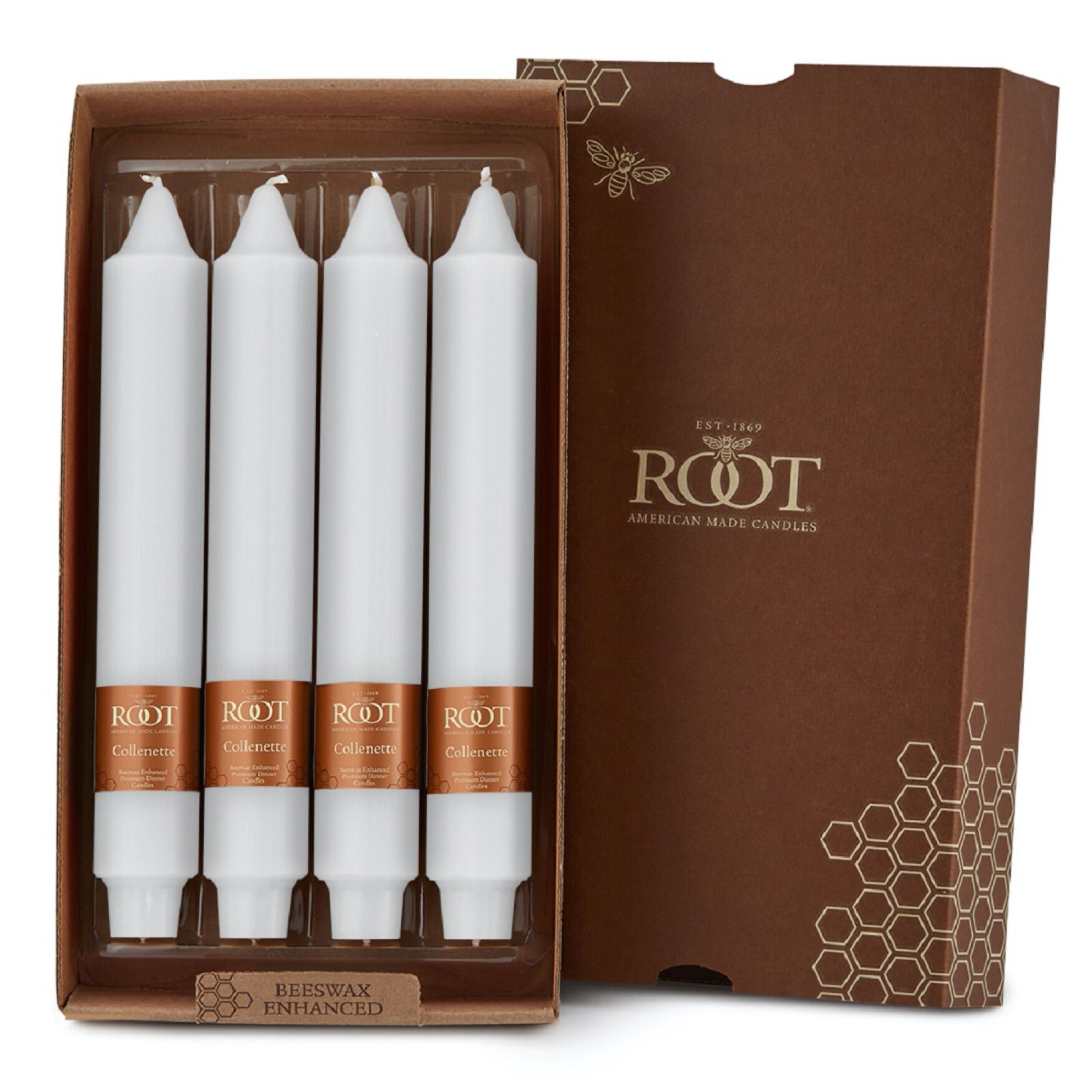 Smooth Collenette 9 inch White Unscented Taper Candle, Box of 4, WHITE, hi-res image number 0