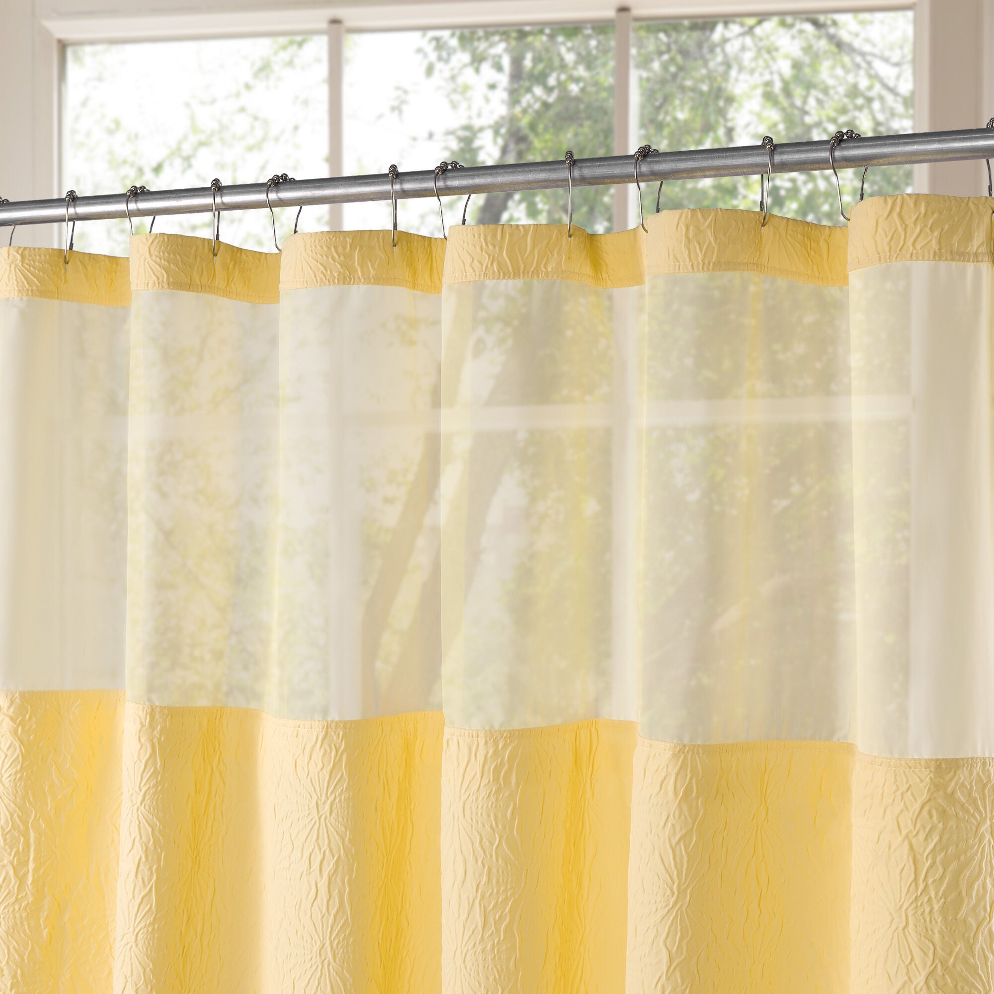 Starburst Crinkle Shower Curtain with Snap-in Liner, Hooks Included, SUNSHINE, alternate image number 2
