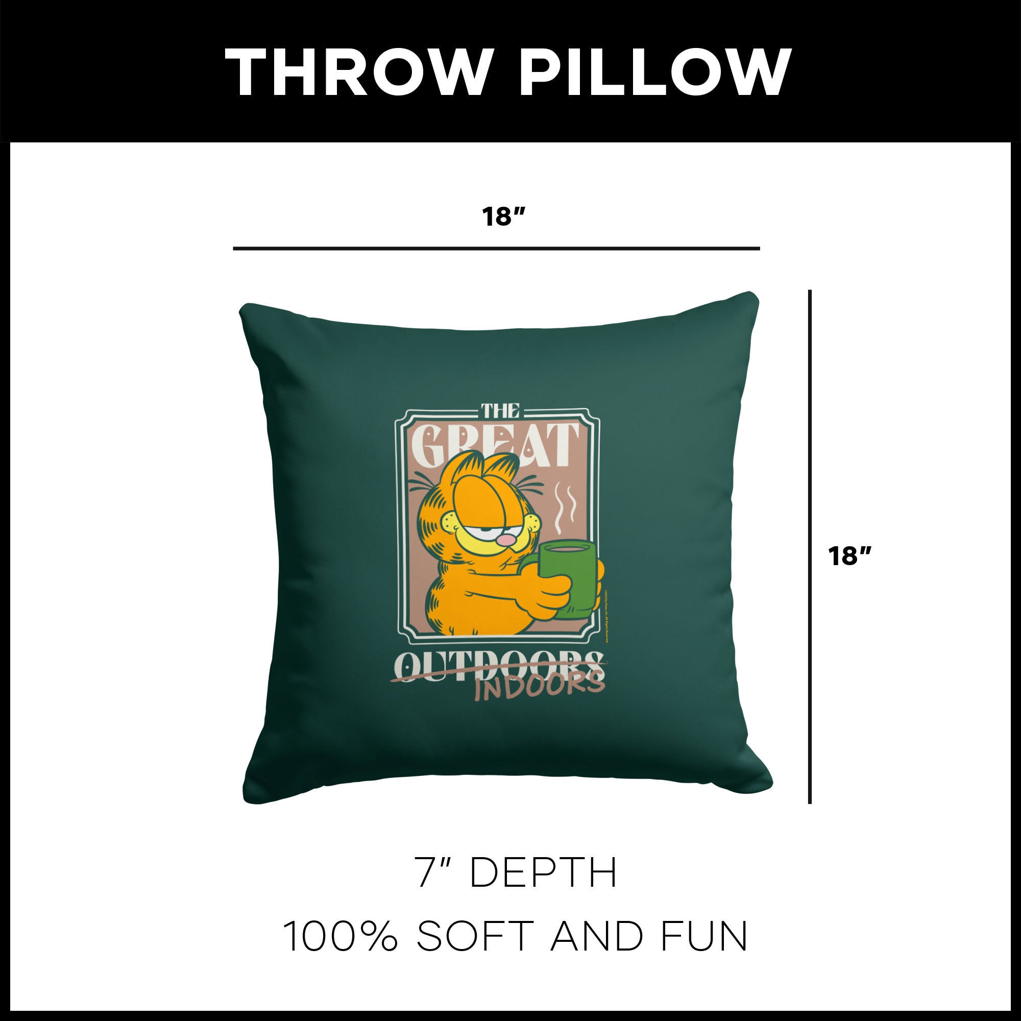 Nickelodeon Garfield The Great Indoors Throw Pillow 18X18 Inches, GREEN, alternate image number 4