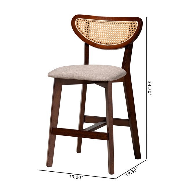 Dannell Mid-Century Modern Grey Fabric And Walnut Brown Finished Wood 2-Piece Counter Stool Set, , alternate image number 7