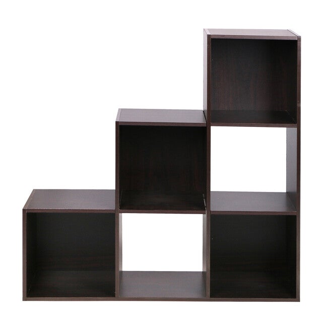 Home Basics Open and Enclosed Tiered 6 Cube MDF Storage Organizer Espresso, ESPRESSO, hi-res image number null