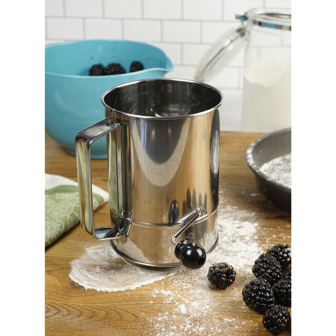 Crank Style Stainless Steel 3 Cup Flour Sifter, , on-hover image number 1