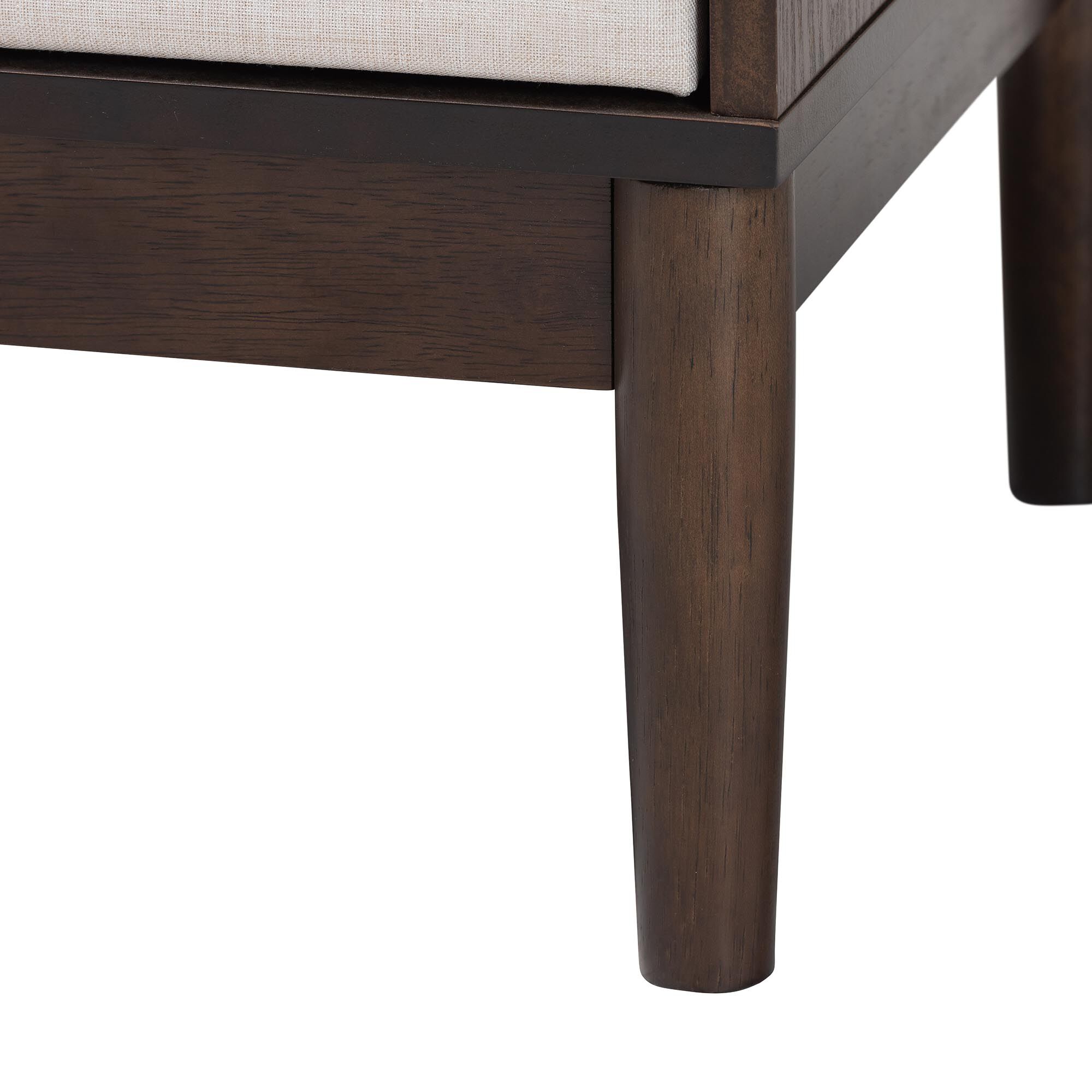 Nikolai Mid-Century Beige Fabric and Wenge Brown Wood 2-Drawer Nightstand, BEIGE, alternate image number 6