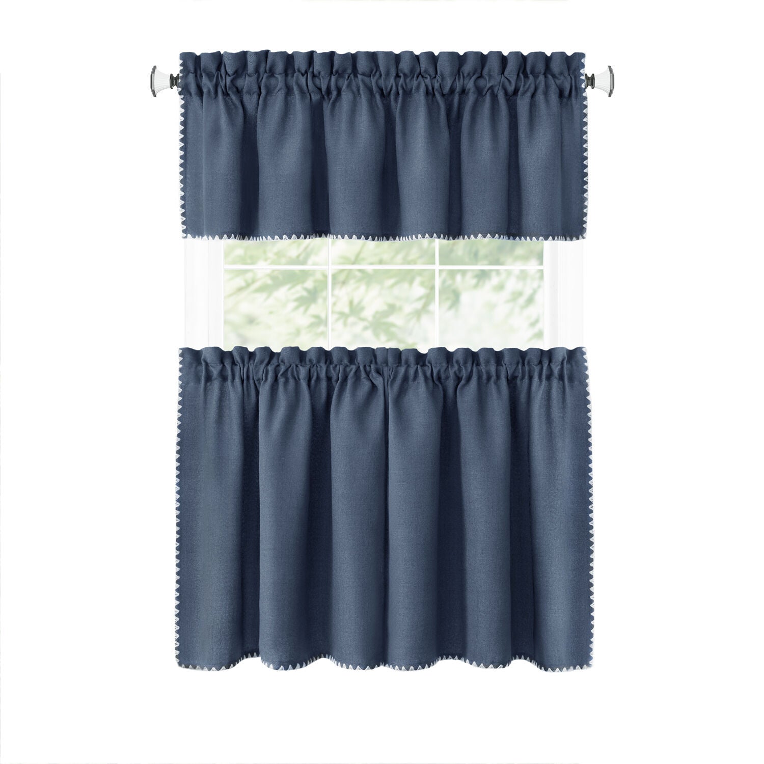 Kendal Tier and Valance Window Curtain Set, BLUE, alternate image number 1