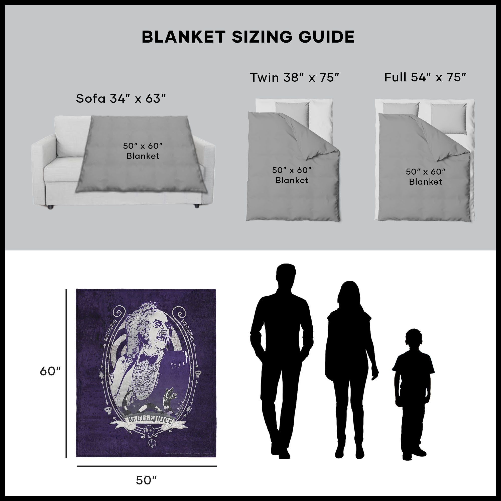 Warner Bros. Beetlejuice Big Dark Room Silk Touch Sherpa Throw Blanket 50X60 Inches, BLACK, alternate image number 5