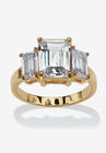 Yellow Gold-Plated Simulated Emerald Cut Birthstone Ring, APRIL, hi-res image number 0