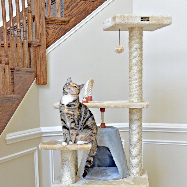 65 inches Real Wood Cat Tree With Sisal Rope, Hammock, Playhouse, , alternate image number null