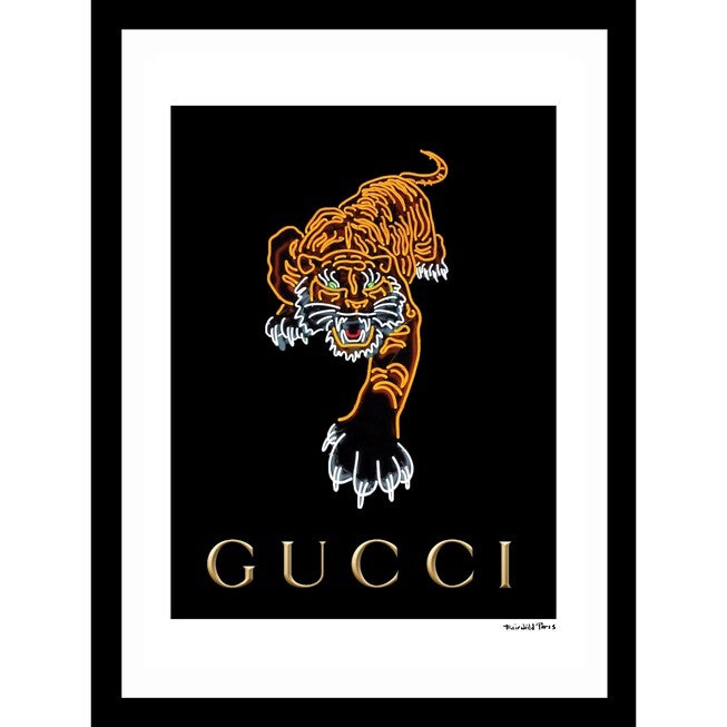 Gucci Tiger Black/Orange 14 inches x 18 inches Framed Print, BLACK GREY, hi-res image number null