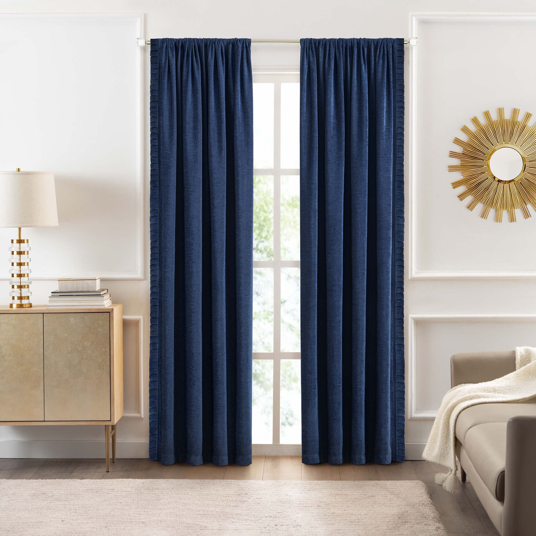 Bordeaux Rod Pocket Window Curtain Panel, NAVY, hi-res image number 0