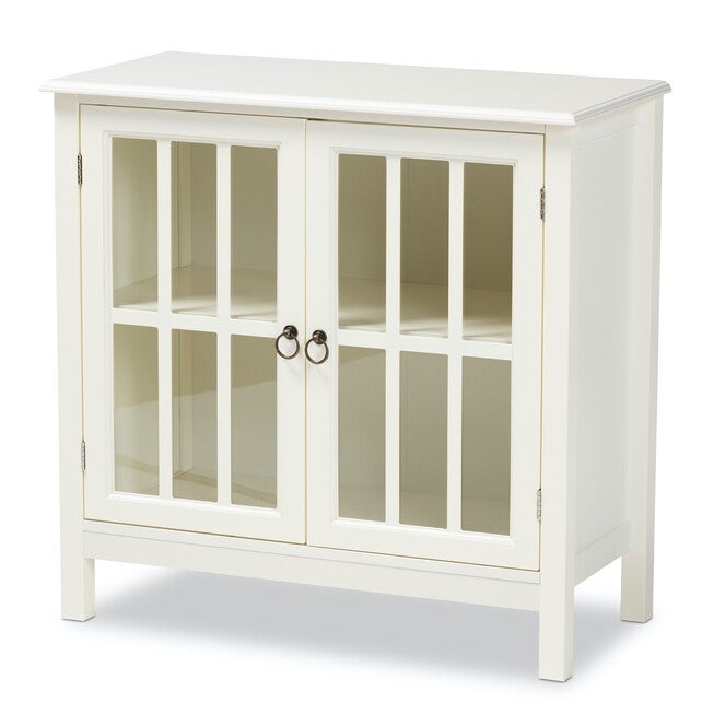 Kendall Wood And Glass Kitchen Storage Cabinet Furniture, WHITE, hi-res image number 0