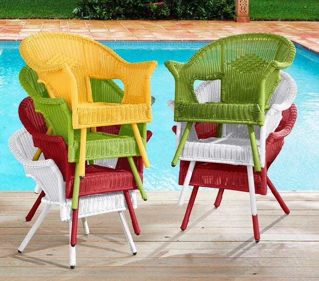 Roma Hand-Woven Resin Wicker Stacking Chair, WHITE, hi-res image number 0