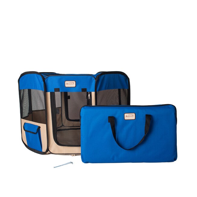 Portable Pet Dog Kitten Playpen In Blue And Beige Combo, BLUE BEIGE, hi-res image number null