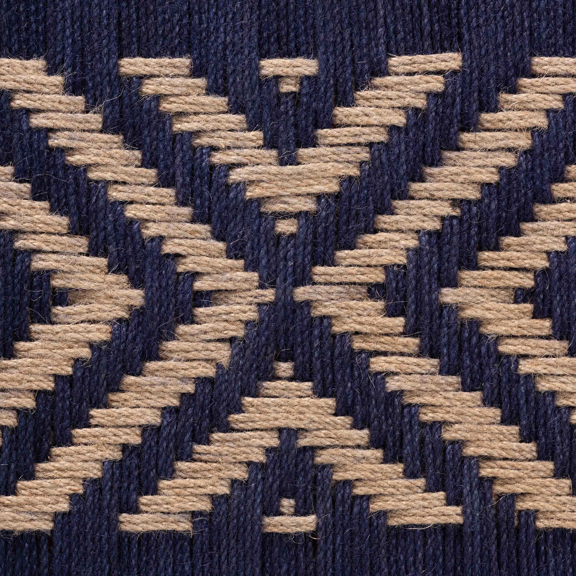 Prunella Modern Bohemian Two-Tone Navy Blue and Natural Brown Seagrass and Acacia Wood Accent Bench, BLUE, alternate image number 6