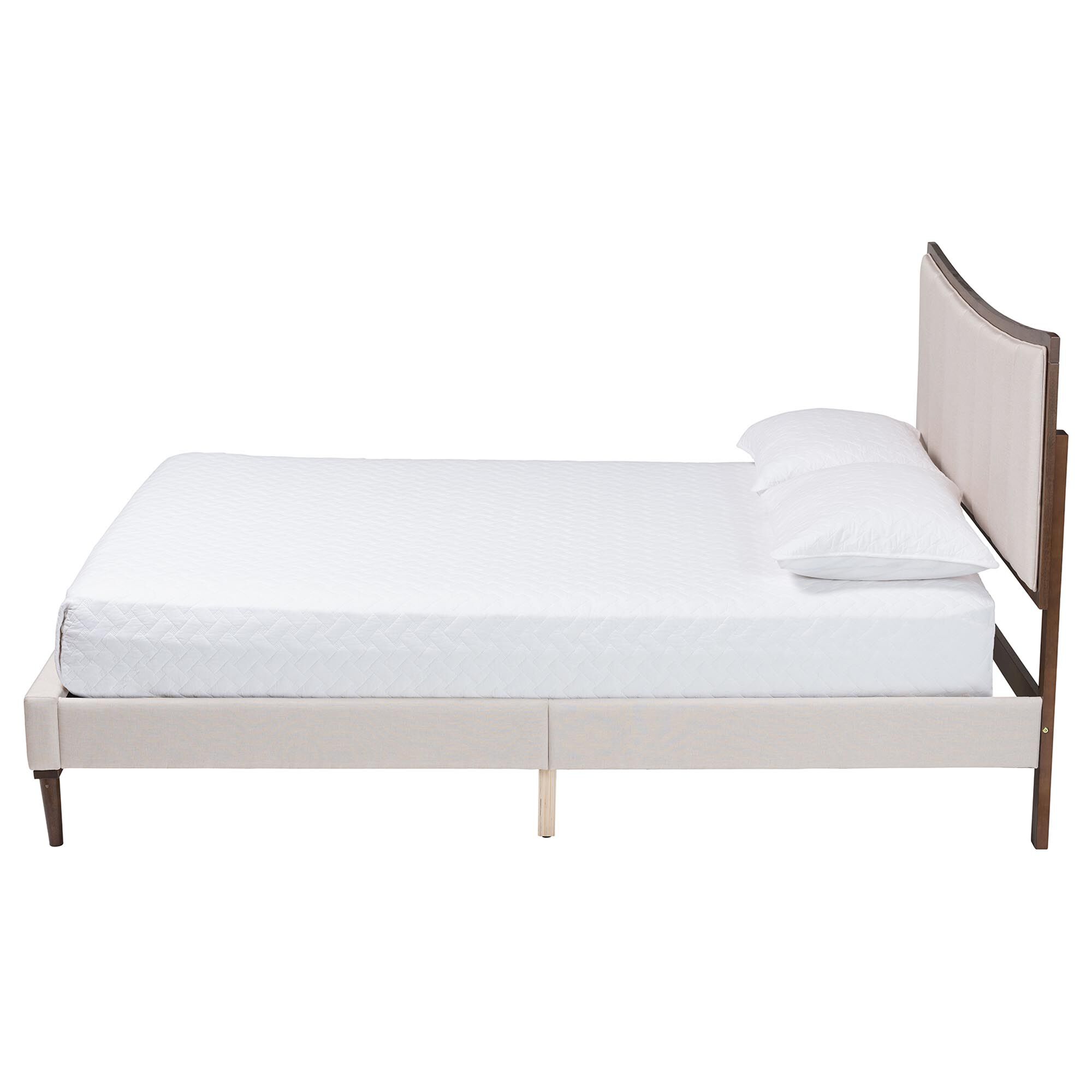 Nikolai Mid-Century Channel Tufted Beige Fabric and Wenge Brown Wood Queen Bed, BEIGE/WENG, alternate image number 2