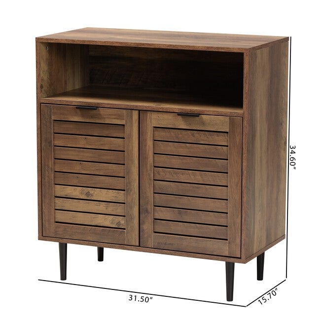 Baylah Mid-Century Modern Natural Brown Finished Wood And Black Metal 2-Door Sideboard, , alternate image number null