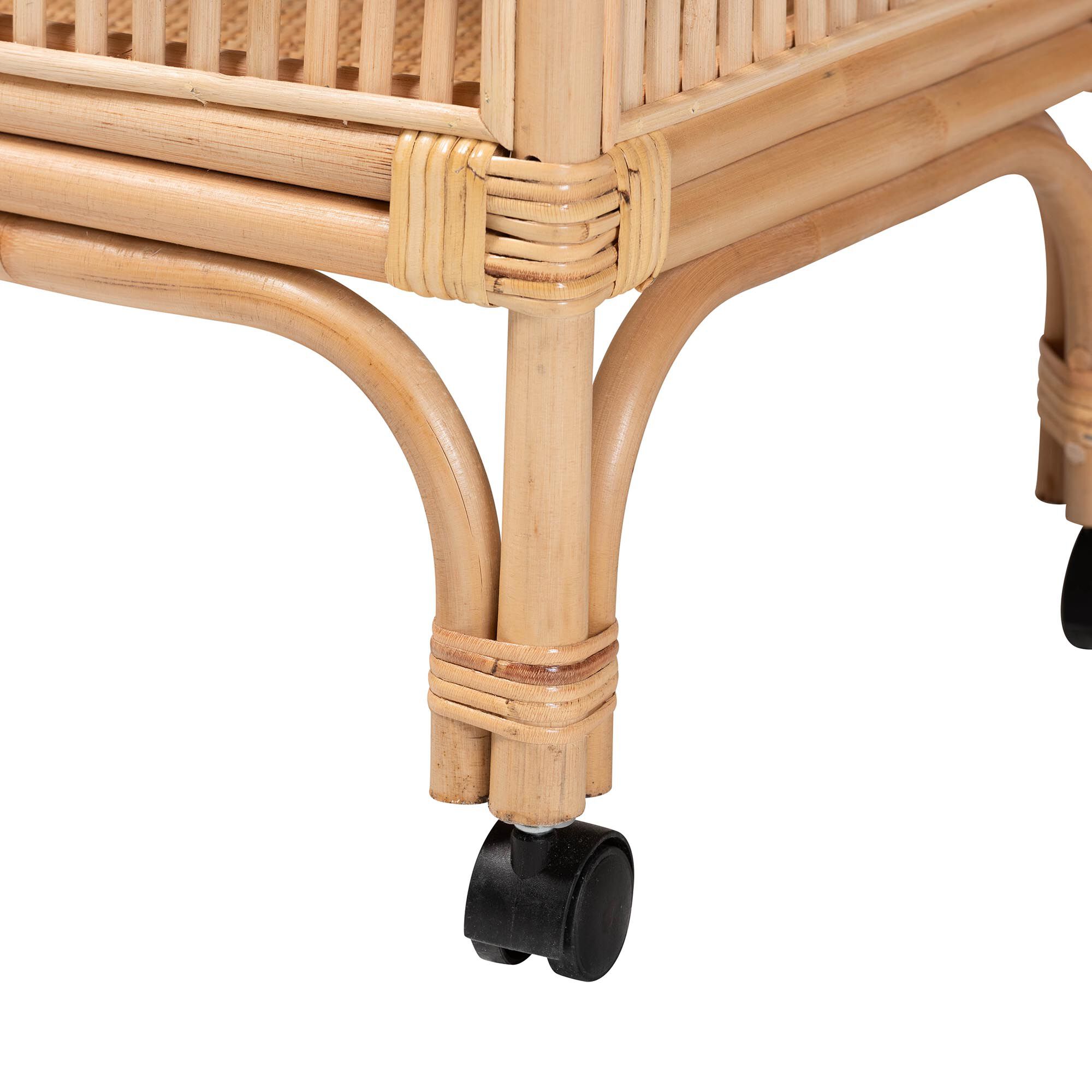 Lombok Modern Bohemian Natural Brown Rattan Wine Cart, NATURAL BROWN, alternate image number 7