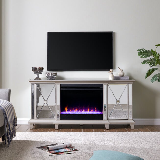 Toppington Mirrored Lifelike Alternating Colors Fireplace Media Console, MIRROR, hi-res image number 0