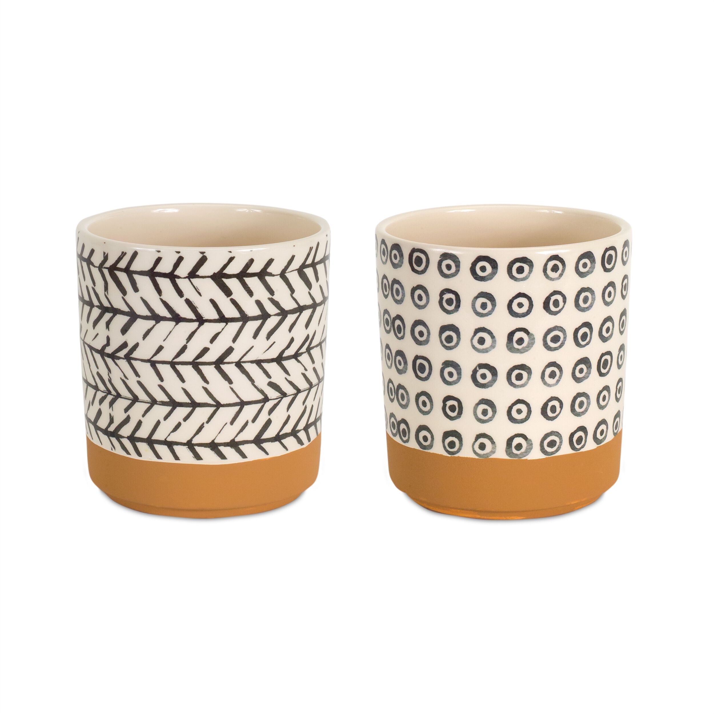 Geometric Patterned Pot with Terra Cotta Accent (Set of 4), BROWN/WHITE, alternate image number 2