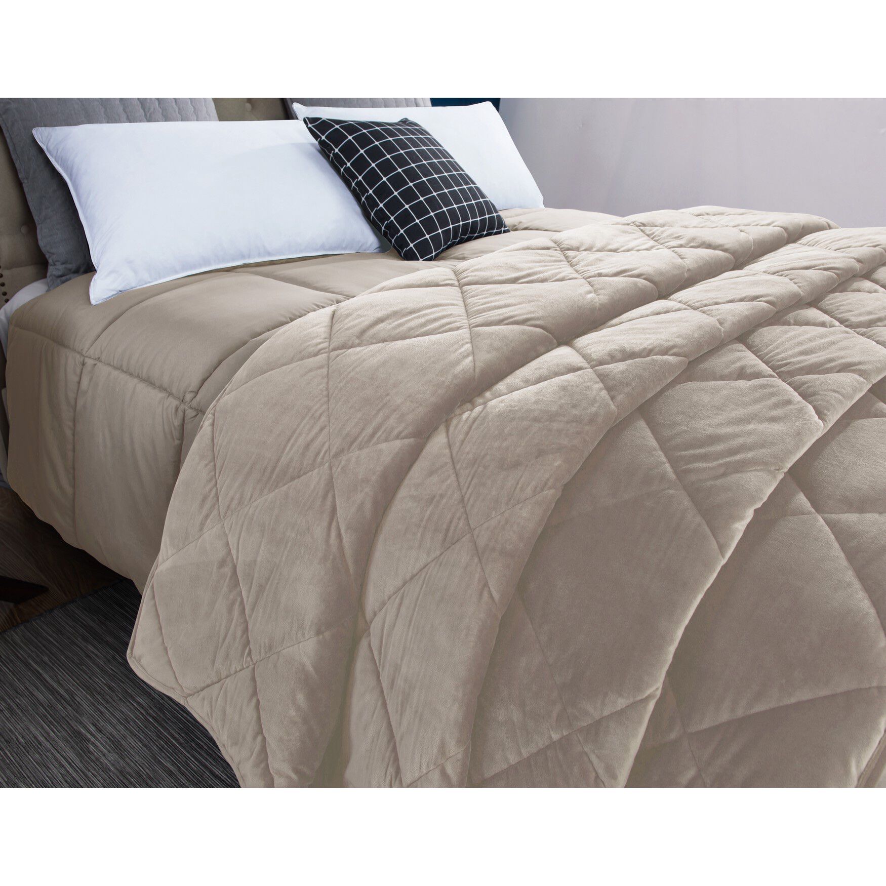 2pc Velvet Blanket & Down Alternative Comforter Set, Tan, , alternate image number 2