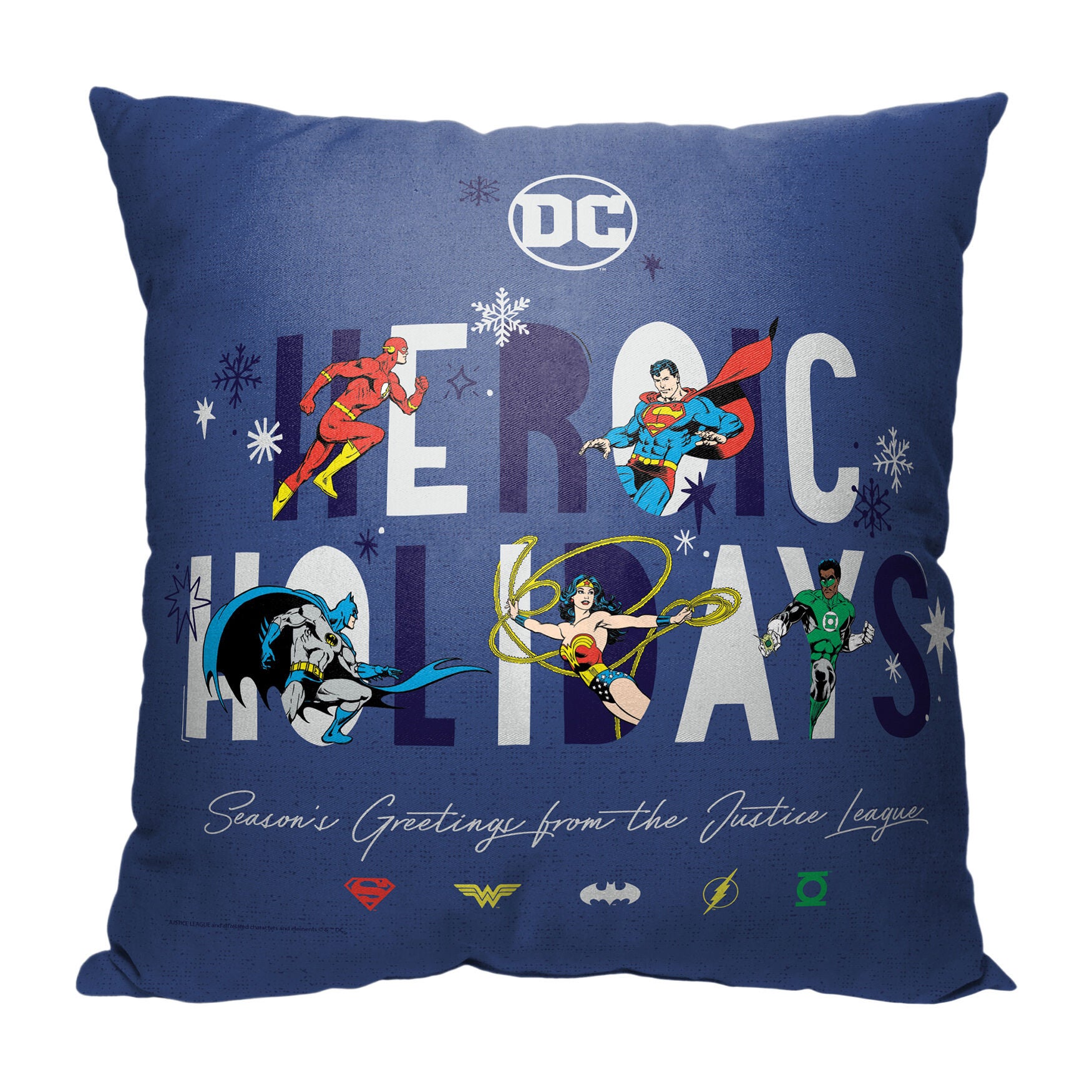 Wb Dc Justice League Heroic Holidays Printed Throw Pillow, O, hi-res image number 0