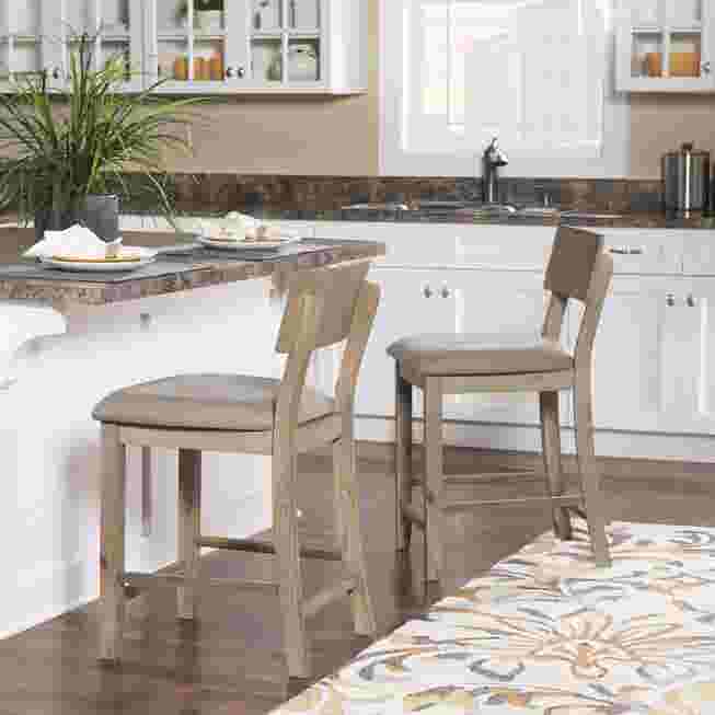 Jordan gray wash bar stool by kitchen island