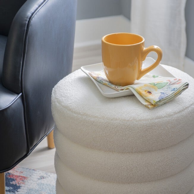 Kathy White Sherpa Round Ottoman Ottomans, , alternate image number null