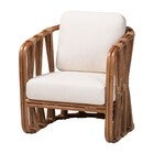 Small image of natural rattan and seagrass arm chair with white cushion
